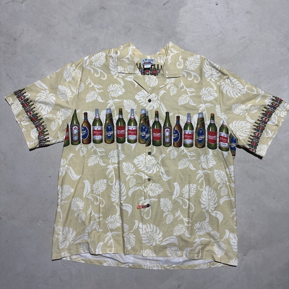 Vintage Hawaiian Shirt SZ 3XL Short Sleeve Button Down Shirt Beer Bottles Maui